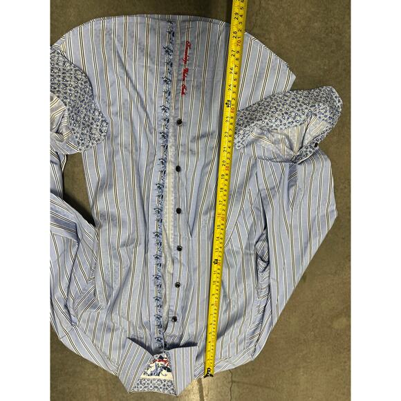 Robert Graham Shirt Mens M Multicolor Striped Cotton Flip Cuff Button Up - Picture 3 of 5